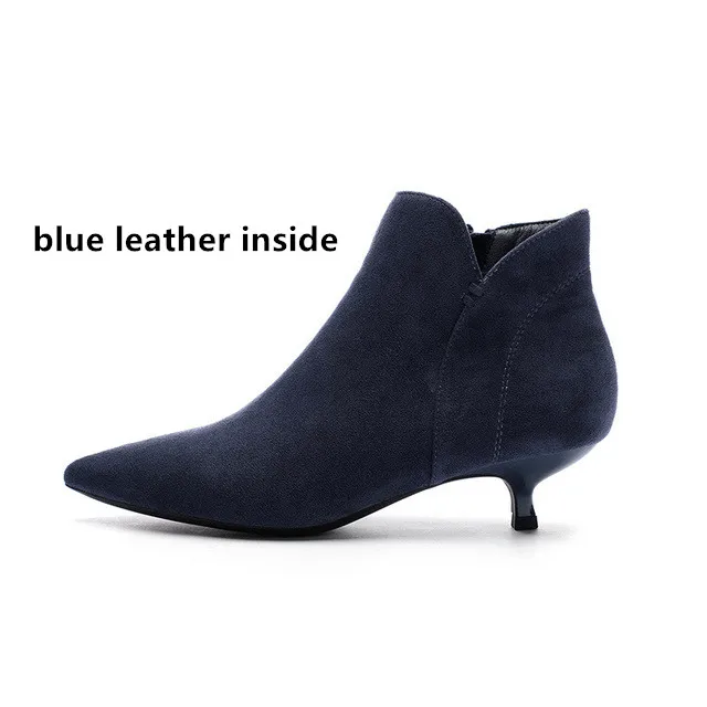 Женские ботинки; коллекция года; сезон осень; женские ботинки из флока с острым носком на высоком каблуке; ботильоны на шнуровке; женская обувь черного цвета на резиновой подошве - Цвет: blue leather
