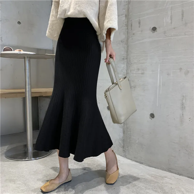 Faldas Mujer Moda Mermaid Skirt Women High Waist Bag Hip Skirt Autumn Winter Wild Knitted Long Skirt Jupe Longue Femme