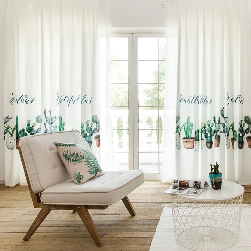 Nordic свежий шторы с вышивкой для Спальня простой пастырской зеленый горшечные растения Гостиная полу-затенение окна Шторы M176#5