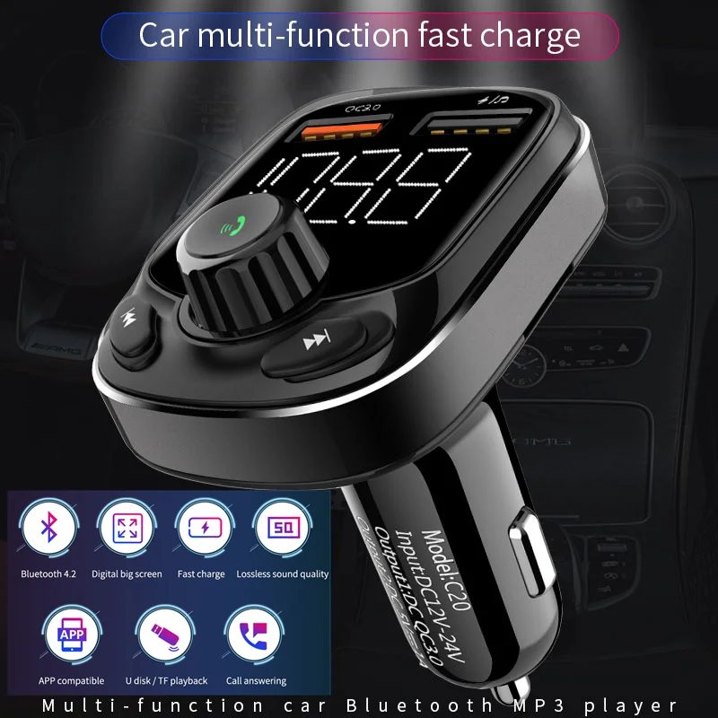 QC3.0 быстрой зарядки, свободные руки, Fm передатчик, автомобильный Bluetooth MP3 плеер Высокое Разрешение стерео хэндс-фри вызовов светодиодный Дисплей 12 V-24 V/APE/FLAC