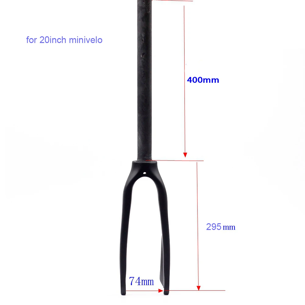 Карбоновая вилка 1" 20" 406 451 Суппорт тормозной дисковый тормоз 74 мм 100 мм Minivelo жесткие вилки для детей BMX складные велосипеды матовые - Цвет: 20in 74mm 400long