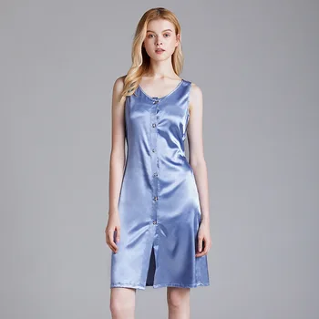 

Fiklyc New Women's Summer Silk Cardigan Large Size Sleeveless Thin Section Nightdress Female Home Service