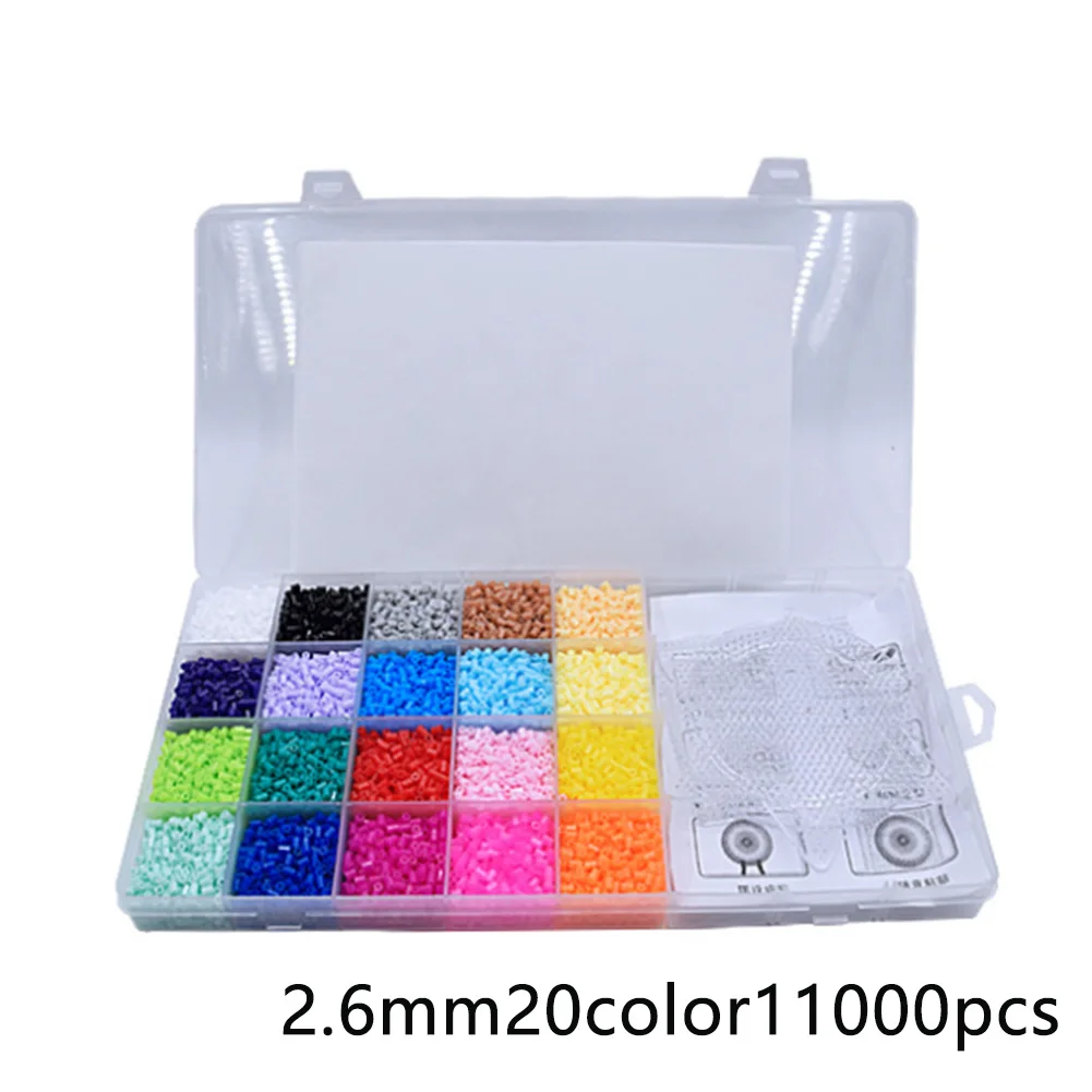 

11000Pcs 2.6mm 3 Pegboards Fuse Perler Toys DIY Craft Funny Making Pendant Jigsaw Kids 20 Colors Hama Beads Set Boxed Gift