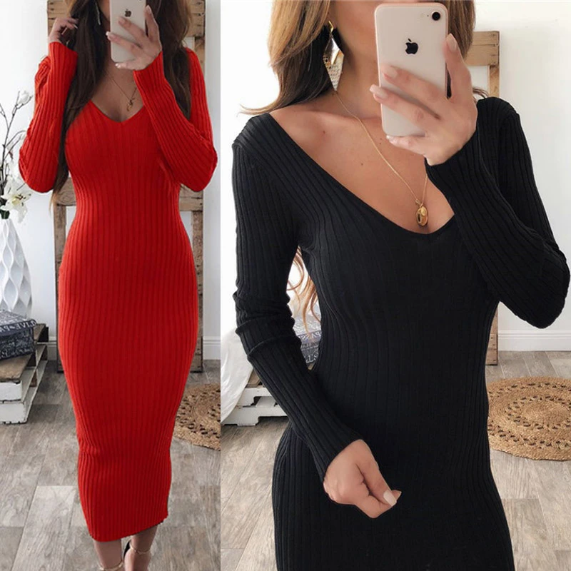 Deep v knit dress Clearance