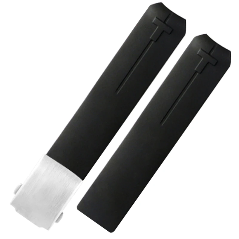 Резиновый ремешок для часов Tissot спортивный T-Touch T013420A T047 T33 браслет мужской силиконовый браслет 20 мм 21 мм оранжевый черный - Цвет ремешка: black silver clasp