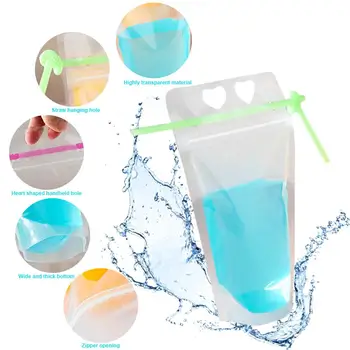 

100PCS Disposable Drink Pouch Set With Straws Reclosable Drink Storage Bags For Juice