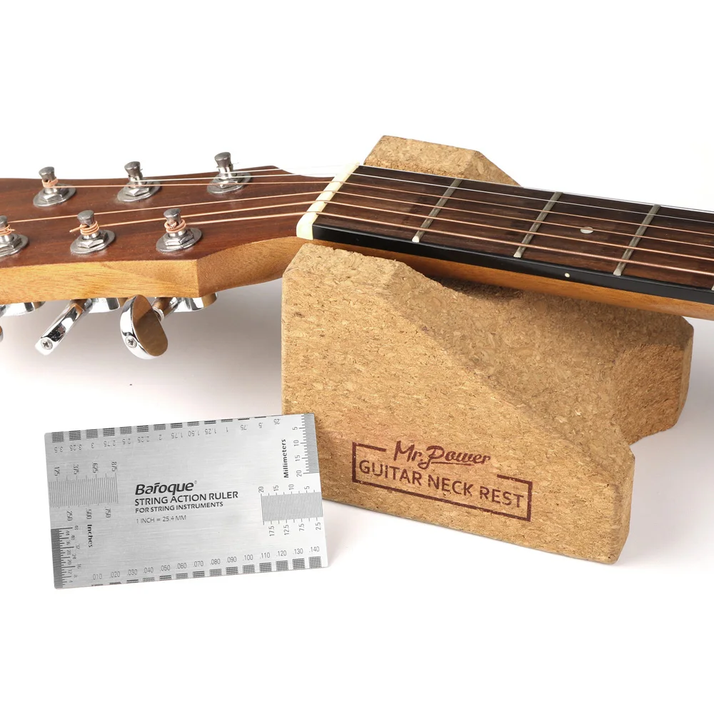 Guitar Neck Rest Support Corkwood Pillow & String Gauge Action Ruler For Guitar Bass Luthier Setup Tool
