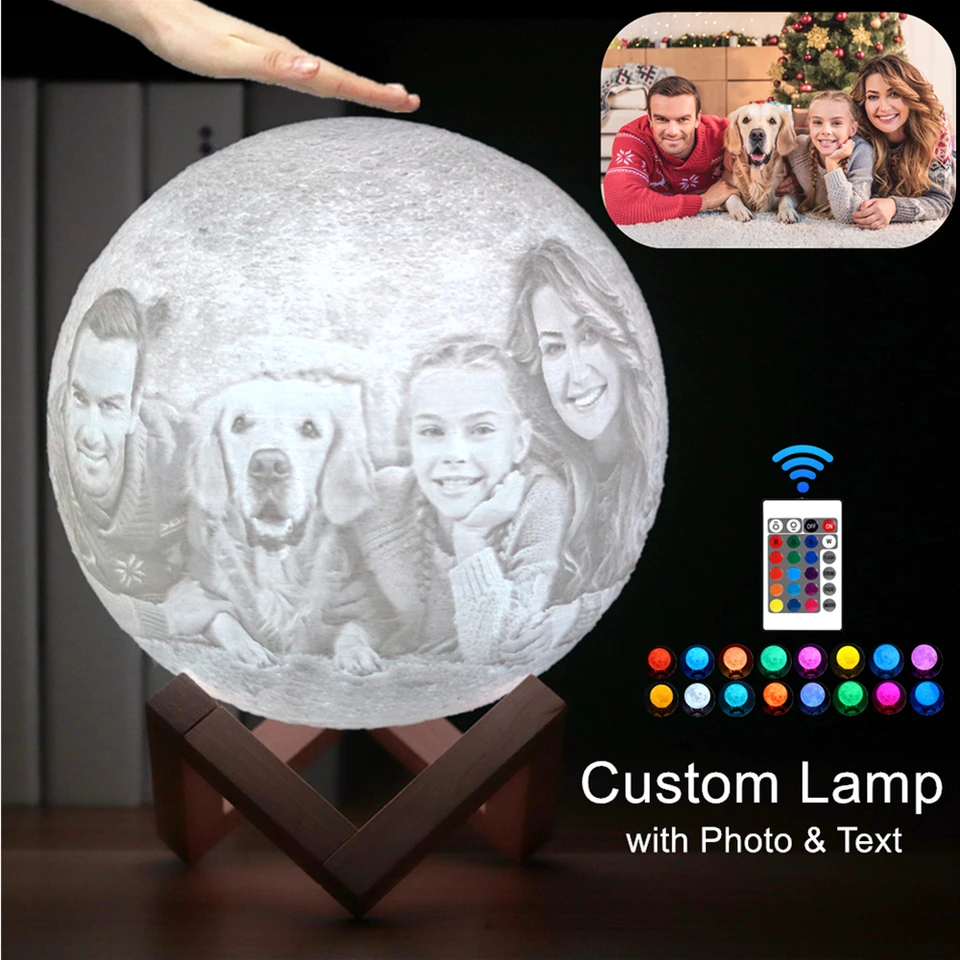 Lampe de Lune Photo & Gravée par Impression 3D Personnalisée