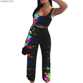 

Painting Galaxy Print Women's Set Tank Tops Straight Trousers Jogger Pants Tracksuit Matching Set Two Piece Set Outfit