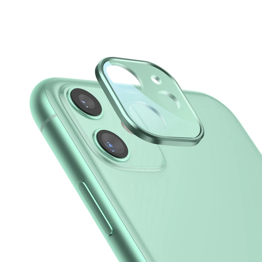 Light Green OTAO Защитная пленка для экрана объектива камеры для iPhone 11 Pro Max, пленка из закаленного стекла, полное покрытие, металлическое защитное кольцо, пленка для объектива телефона - Цвет: Light Green