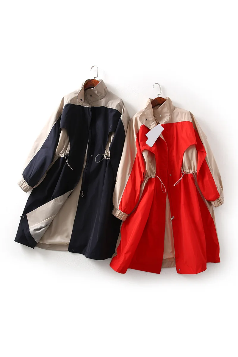 

One's Versatile Loose-Fit Slimming Drawstring Waist Hugging Mixed Colors Stand Collar Trench Coat Women's Entity