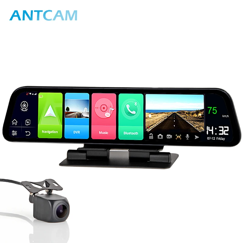 Видеорегистратор с двумя объективами Antcam 12 дюймов IPS 4G GPS Android 8 1 ADAS 2 Гб ОЗУ 32 ПЗУ FHD