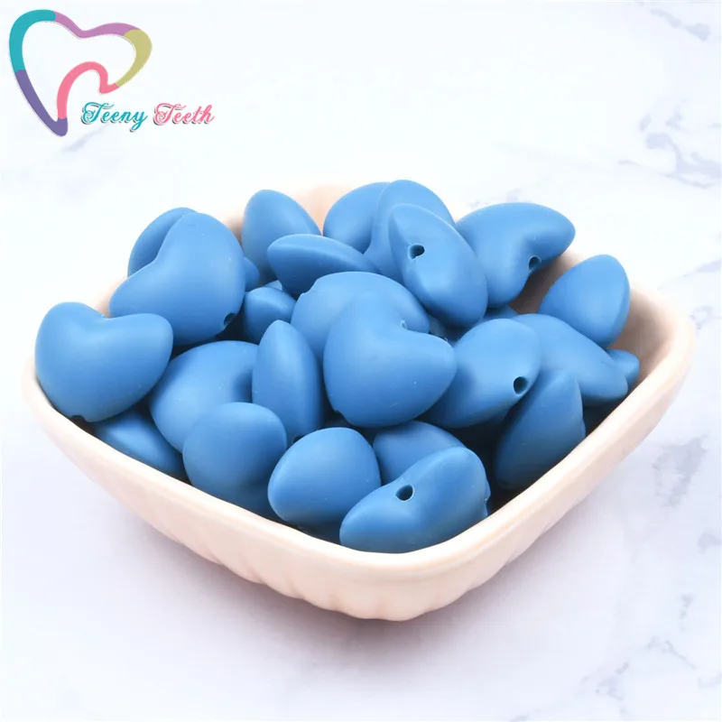 Turquoise 20 шт Силиконовые Прорезыватели бусы в форме сердец BPA Бесплатно Детские Силиконовые Прорезыватели игрушки DIY для изготовления украшений ожерелья/браслет бусины сердце - Цвет: Turquoise