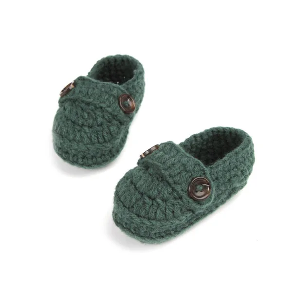 Модные Разноцветные носки-тапочки для малышей, для первых шагов, для новорожденных, ручная работа, вязаная детская обувь для мальчиков и девочек 10 см - Цвет: Green