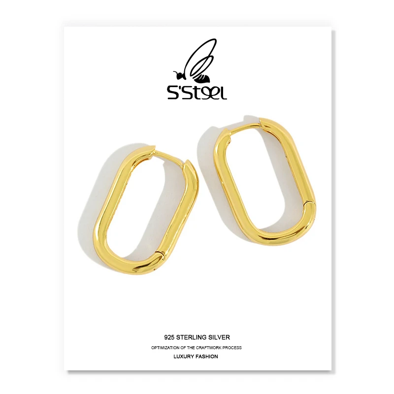 925 пробы серебряные серьги кольца для женщин золото эллипс Aretes Boucle D'oreille Femme 2019|Серьги-кольца| |
