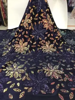 

factory offers 2020 most Popular Nigerian Velvet lace with sequins Embroidered lace fabric for Winter Evening long Dresses