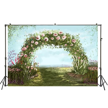

Pink Flowers Stand Green Grass Wedding Birthday Photography Backdrop Baby Portrait Photophone Photo Studio Background W-3914