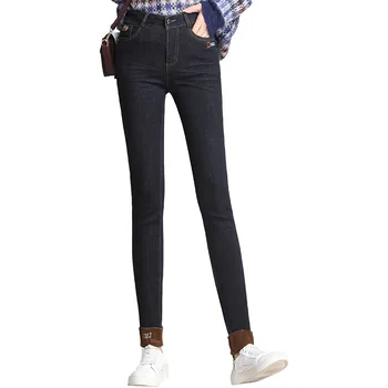 

Plus Velvet Female Jeans Black Slim Fit Slim Elastic Force Trousers Thick 2019 Winter Feet Pencil Female Pants