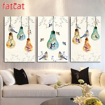 

FATCAT Butterfly Feather Scandinavian Bird Abstract Art 5D Diy Diamond Painting Full Mosaic embroidery triptych kits AE245