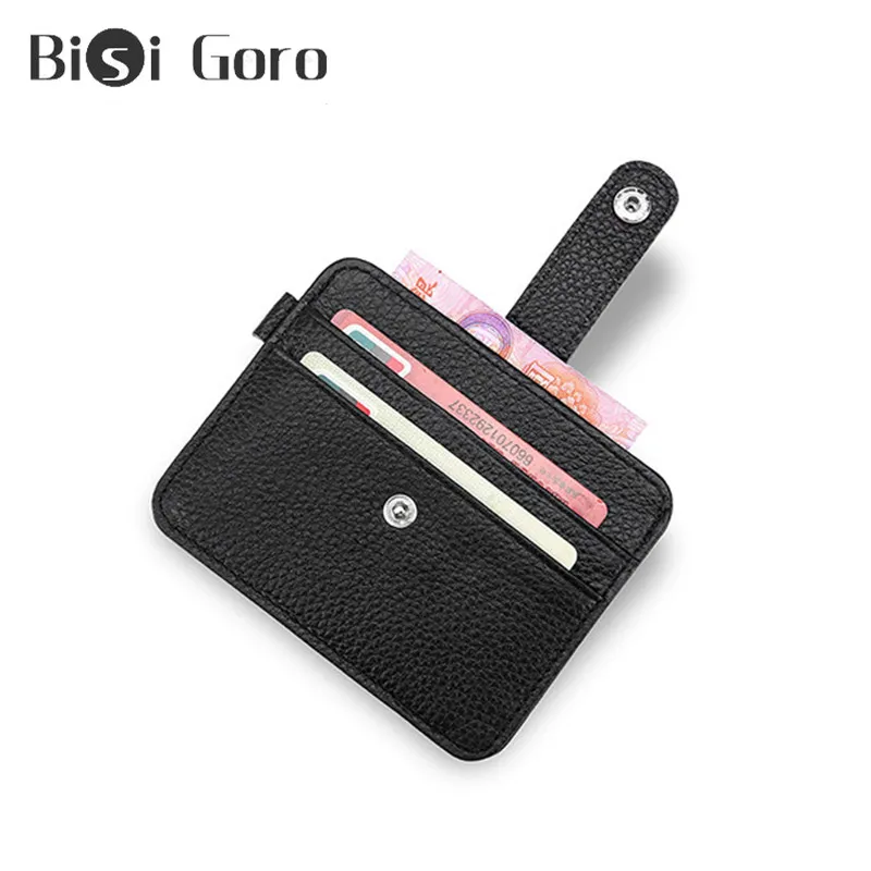 

BISI GORO Genuine Leather Ultra-thin Mini Wallet For Card Holder First Layer Leather Multi-card Position Purse Bank Card Holder
