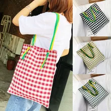 Женская сетчатая Холщовая Сумка для покупок разноцветные ленты сумки через плечо Экологичная многоразовая для покупок сумка-мессенджер ручка сумки#57