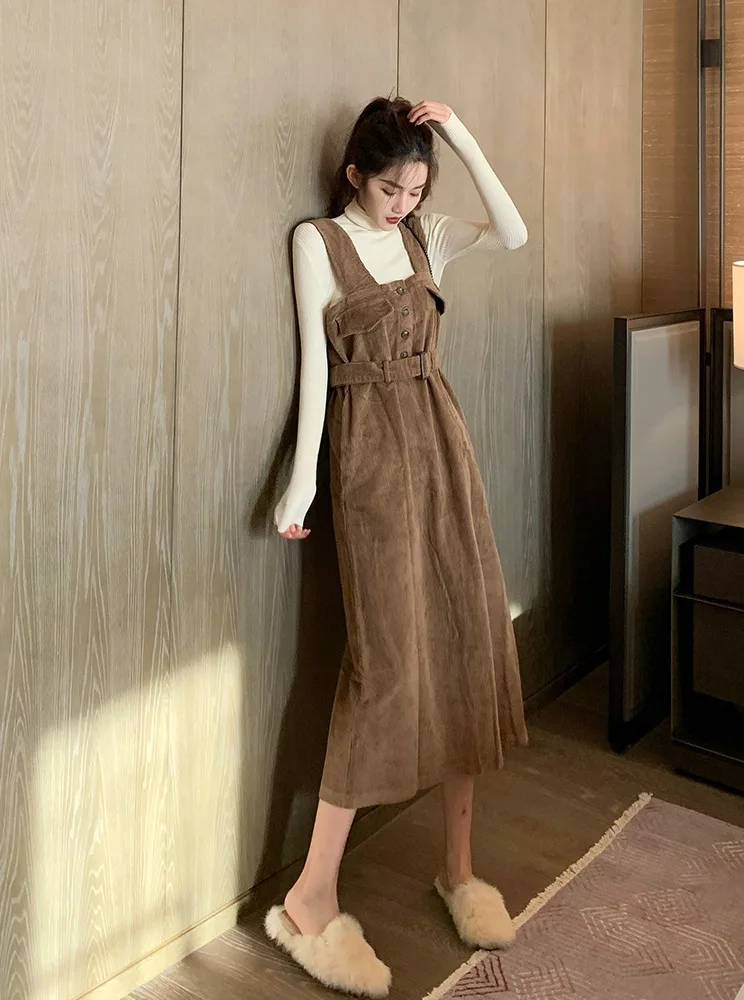 

Spring Sweater with Underwear Base Long Long Skirts Suspender Strap Fairy Two-Piece Set French Dress Socks Spring And Winter