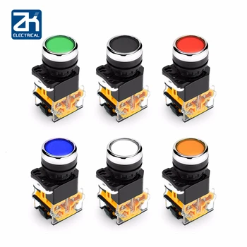 

6pcs 22mm LA38 Flat Head Push Button Switch 1NO 1NC Momentary Push Button Switches LA38-11 6Colors Normal Open+Normal Closed