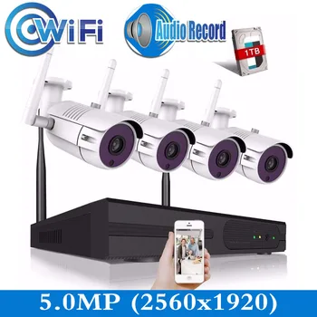 

4CH 5MP H265/H264 NVR System Video Surveillance Kit 5.0MP(2560x1920)Wifi Bullet Waterproof Wireless System Camera Outdoor Audio