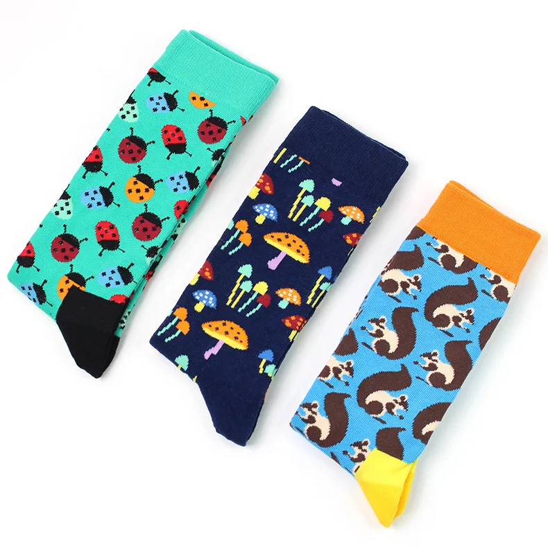 Носки мужские и женские хлопковые креативные с мультяшными животными божьей