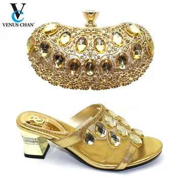 

Latest Wedding African Party Italian Shoes with Matching Bags for Wedding in Gold Color High Quality Shoe and Bag Set