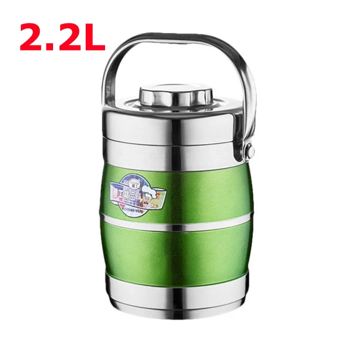 2.2L Green 2.2L двухслойный вакуумный Термоизолированный Ланч-бокс из нержавеющей стали портативный офисный большой контейнер для еды для взрослых Bento Ланчбокс - Цвет: 2.2L Green
