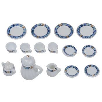 

Set of 15pcs 1/12 Dollhouse Miniature Dining Ware Porcelain Tea Set ---White + Blue Puzzle