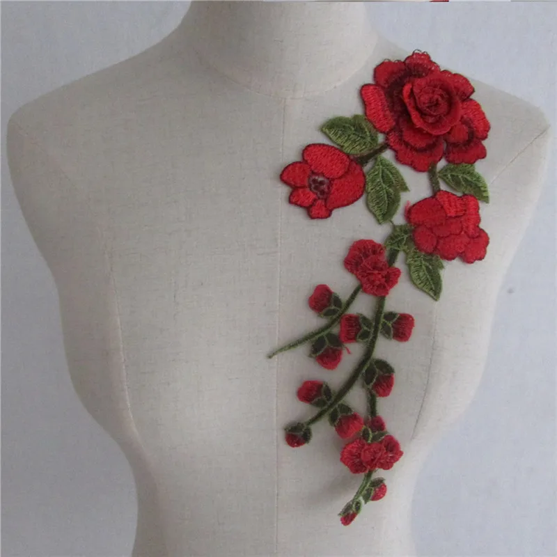 Платье пышное 3D Красная роза полые цветочные кружева для шитья кружевной воротник аппликация вышитые кружевные ткани для платьев материалы для рукоделия
