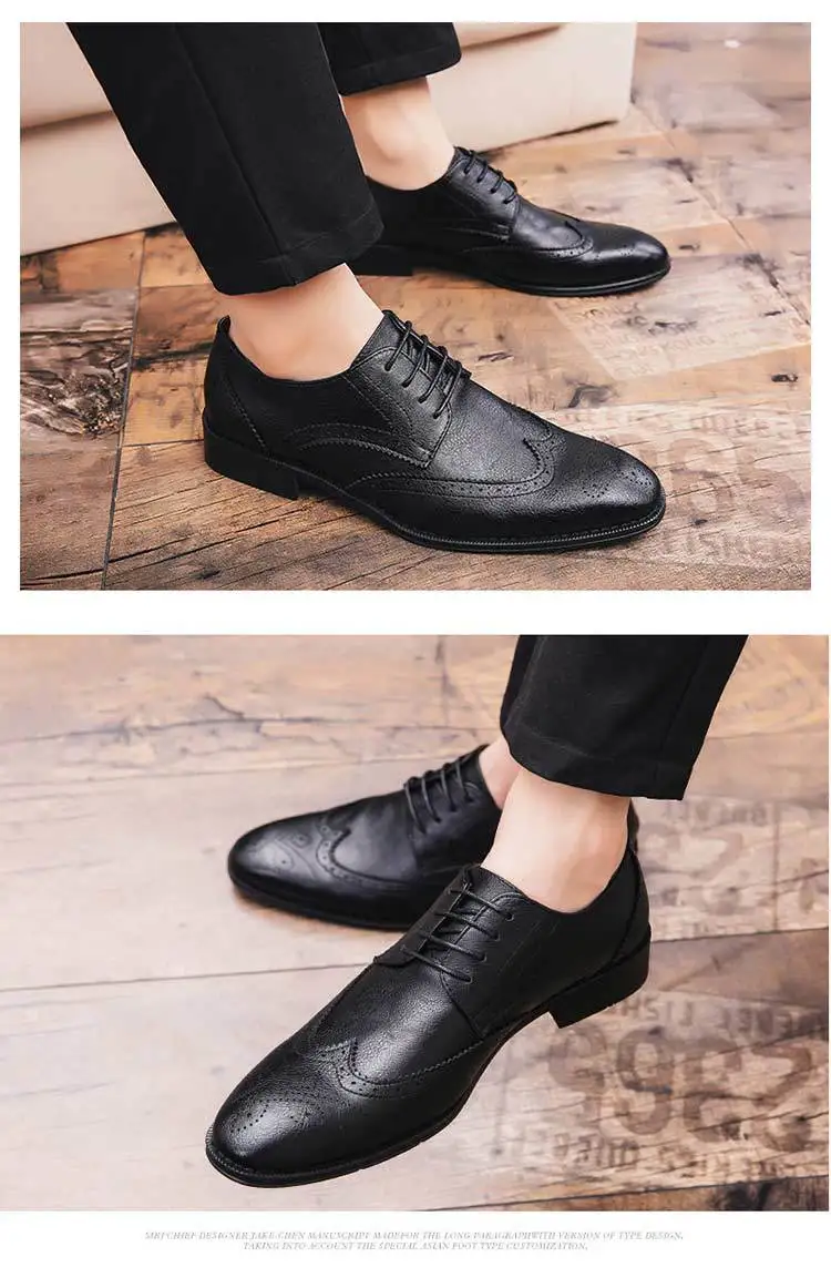Reetene с перфорацией типа «броги»; нарядные туфли для мужчин; кожаные ботинки; модные мужские туфли на плоской подошве в стиле ретро из натуральной кожи Острый носок туфли-оксфорды; мужская обувь