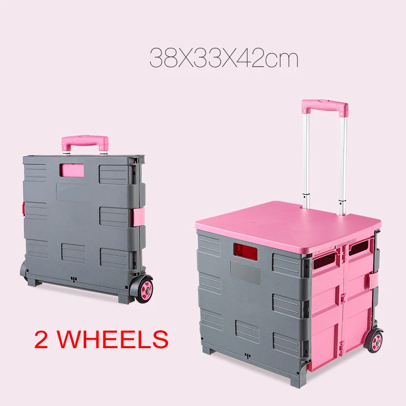 

E-FOUR Mobile Folding Cart Two-Wheeled Rolling Retractable Hand Cart Collapsible Grocery Folding Utility Cart Trolley Handcart