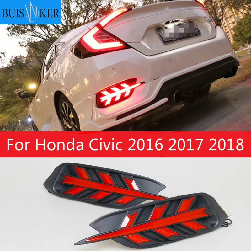 

1 пара для Honda Civic 2016 2017 2018 светодиодный DRL задний бампер светильник противотуманный фонарь стоп-сигнал светильник s сигнальная лампа DRL отражатель
