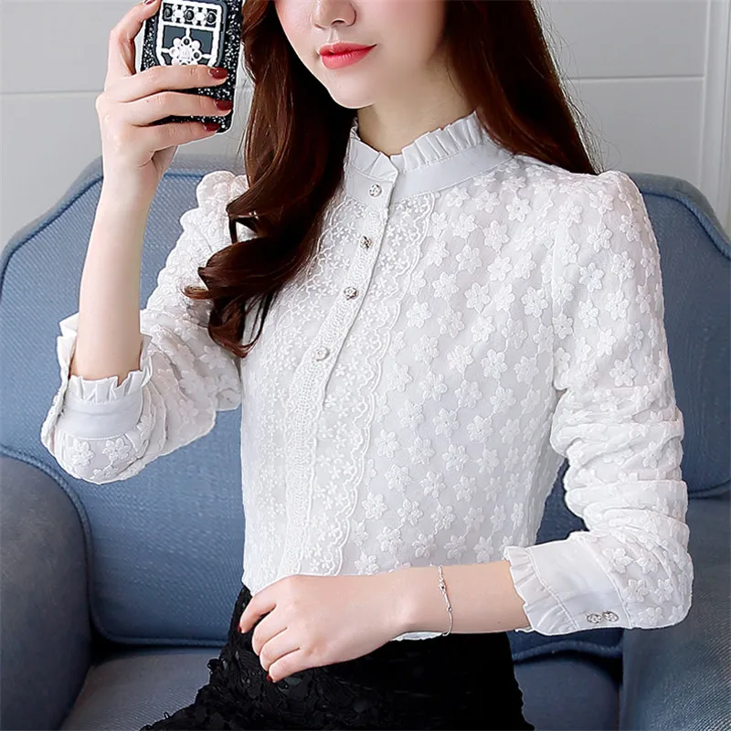 Сезон осень-зима Новые размера плюс женские кружевные топы с длинными рукавами