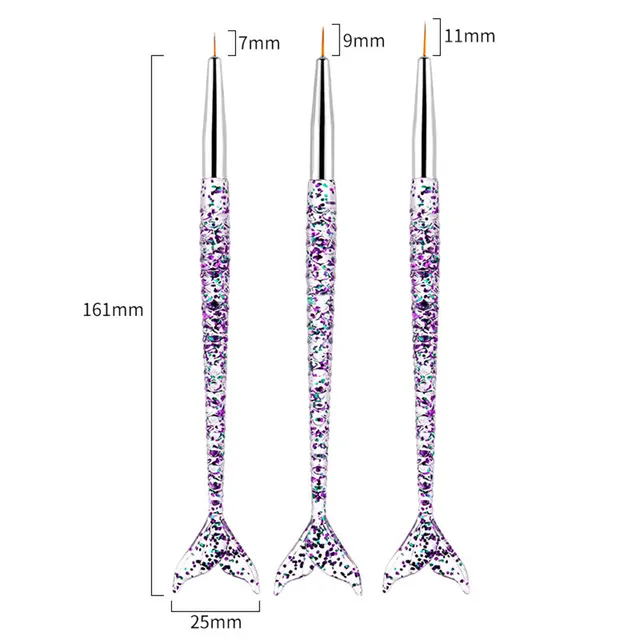 3Pcs Acrylic French Stripe Nail Art Liner Brush Set 3D Tips Manicure Ultra-thin Line Drawing Pen UV Gel Brushes Painting Tools TE410