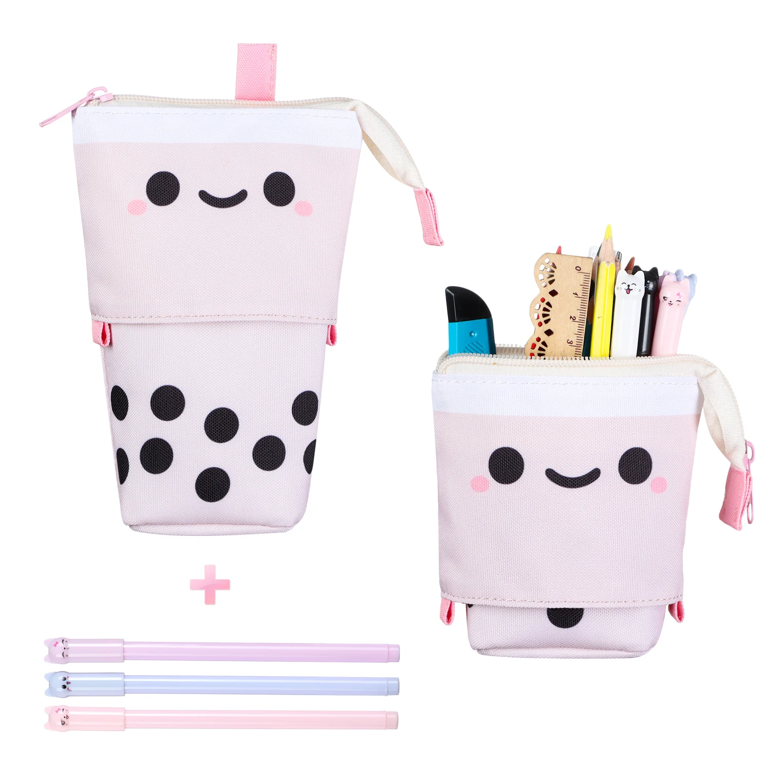 Adorable EXPANDABLE Boba Pencil Case - Pink School Supplies Pen Case BEST  PRICE