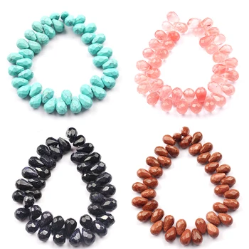 

8x12mm Faceted Natural Stone Water Drop Turquoises Clear Quartzs Blue Sandstone Beads For Jewelry Making DIY Bracelet 7.5'' inch
