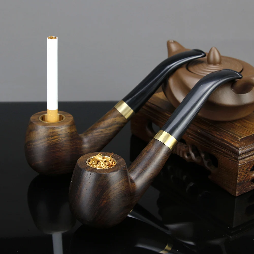 Pipa de Metal curvada para fumar, soporte para cigarrillos de madera, filtro de ébano, 5mm, 8mm, 9mm, 3 vías de uso