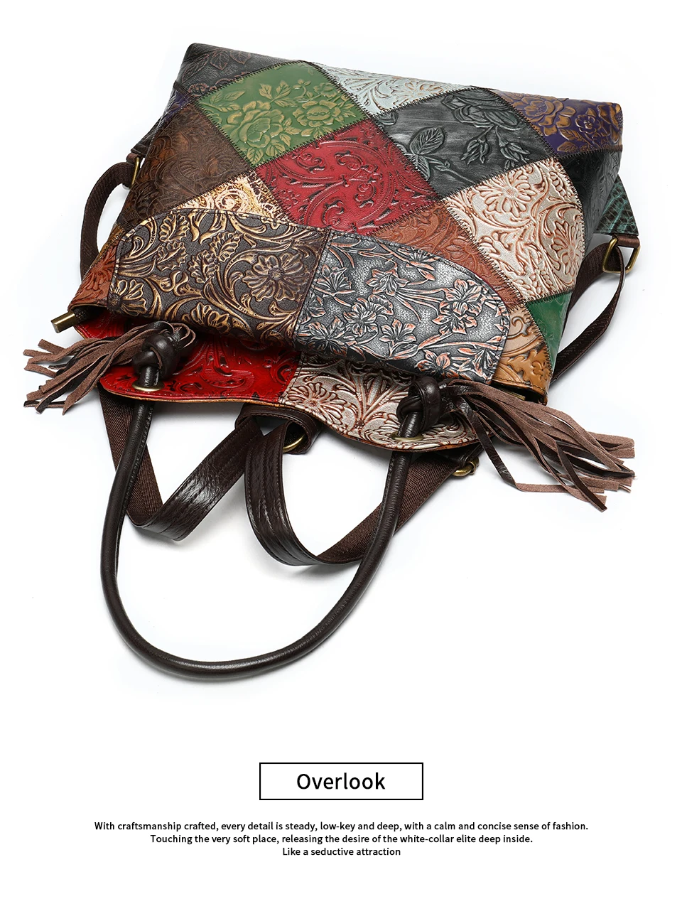 Women's Backpack Genuine Leather Tote Shoulder Bag Patchwork