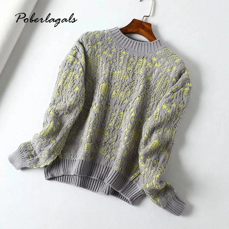 

Korean casual long-sleeved o neck Loose Double sweater 2019 Winter autumn Jacquard retro Pullover Women Knitted Sweaters female