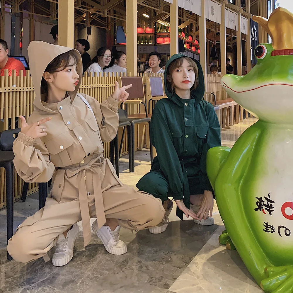 Jumpsuits Women Spring Autumn Slim Long Sleeve Belt Cargo Pants Sets Overalls Female Streetwear Hip Hop Hooded Harem Trouser Jumpsuits Women Spring Autumn Slim Long Sleeve Belt Cargo Pants Sets Overalls Female Streetwear Hip Hop Hooded Harem Trouser