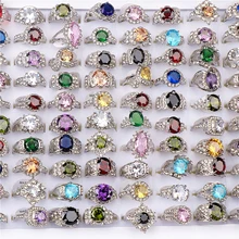 15pcs/lot Fashion Luxury Silver Plated Multicolor Big Zircon Stone Rings For Women Mix Style Wedding Jewelry Gifts Wholesale