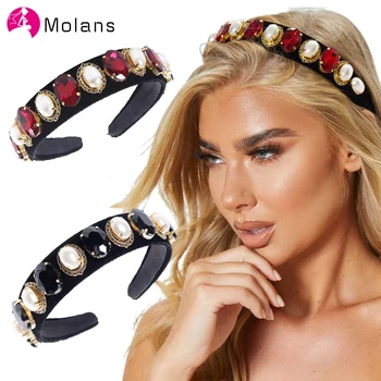 

Molans Baroque Oval Pearls Headbands Black Pearl And Ruby Gem Stone Headbands Floral Butterfly Luxury Palace Women Hairbands