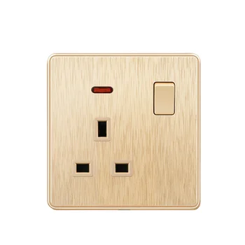 

13A UK Standard Home Power Wall Electrical Socket Plug Outlet Adpter, AC 110-250V,Fire retardant Plastic pane,Gold