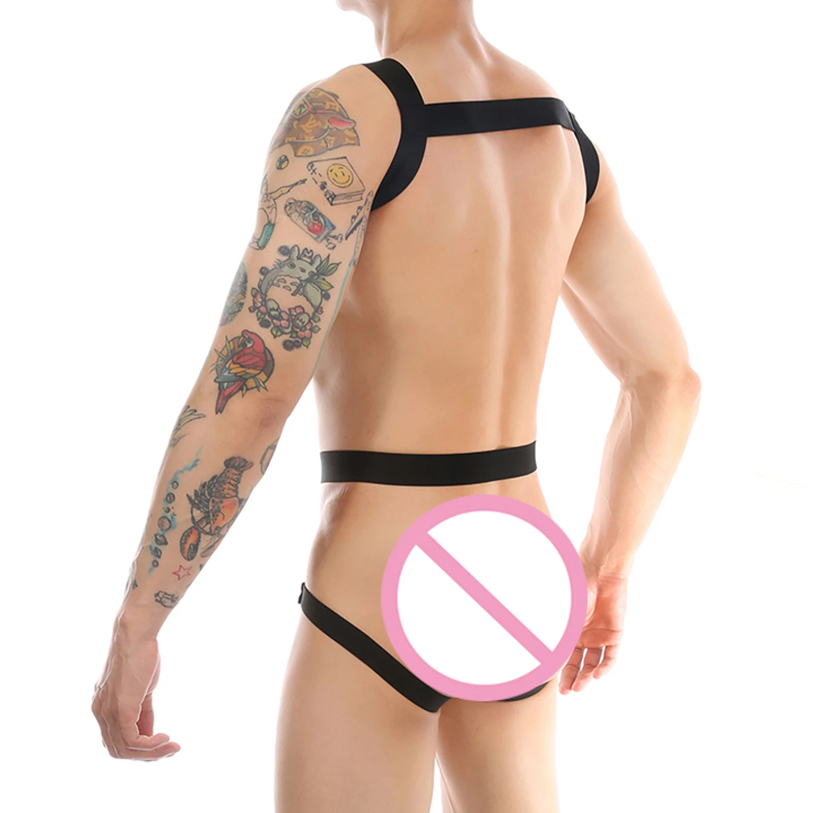 CLEVER-MENMODE Men's Sexy Strap Underwear Bodysuit Bondage Ice Silk Thong Jockstrap One-Piece Body Harness Costume Lingerie