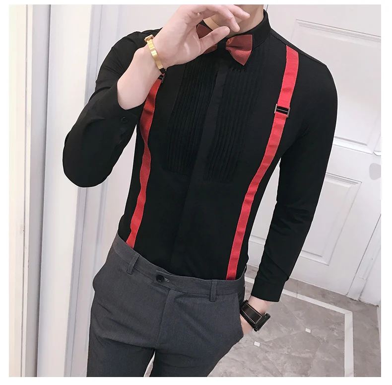 Галстук-бабочка, рубашка Мода г. Дизайнерские мужские рубашки Slim Fit черный, белый цвет Клубные вечерние платье для выступления на сцене Костюмы мужская одежда рубашка