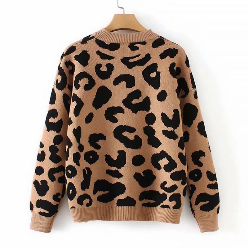 Online Suéter de punto de leopardo para mujer Jersey de invierno grueso de manga larga para mujer 2019 otoño moda casual camisetas de punto suéteres para mujer